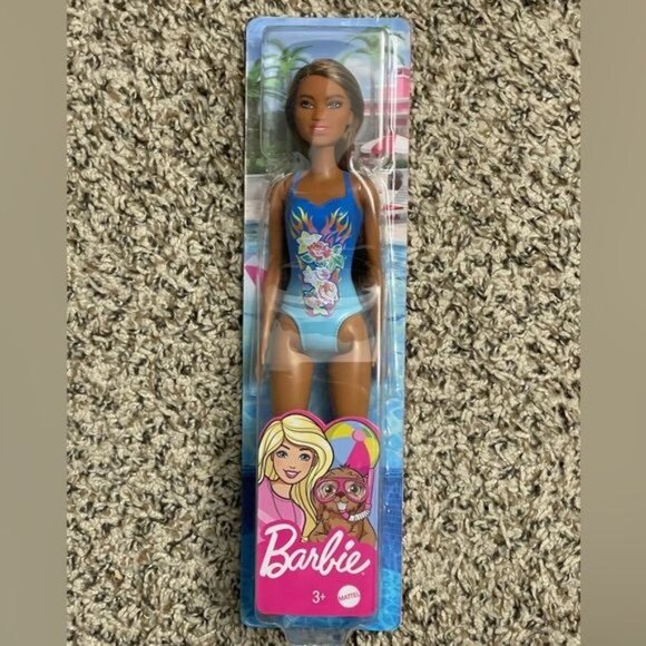 Barbie Beach Doll with Tie Dye and Daisies Swimsuit Barbie, Brown Hair - Picture 5 of 6